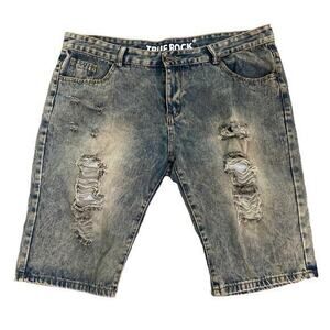 True Rock Men's Distressed Denim Biker Shorts Blue Size 40 Casual Summer Wear